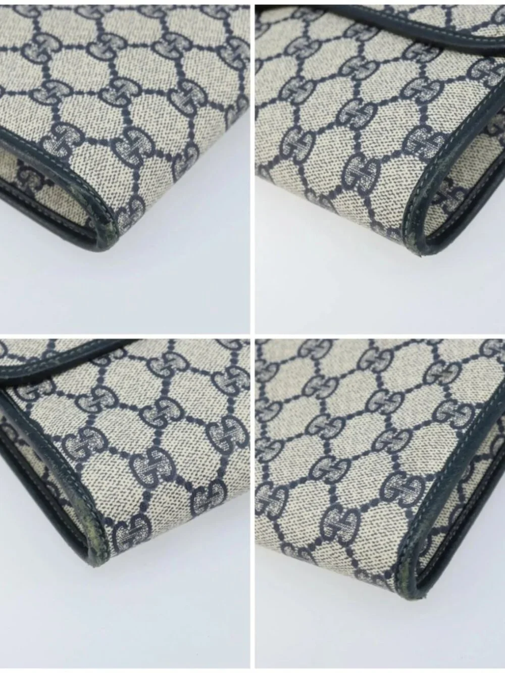 GUCCI GG Supreme Shoulder Bag PVC Navy Gold Auth ka3462